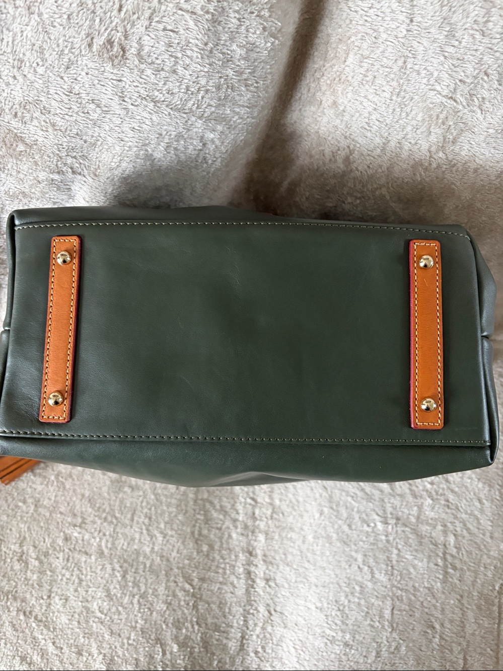Dooney & Bourke Dark Green Leather Bucket Bag with Tan Trim - Picture 3 of 5